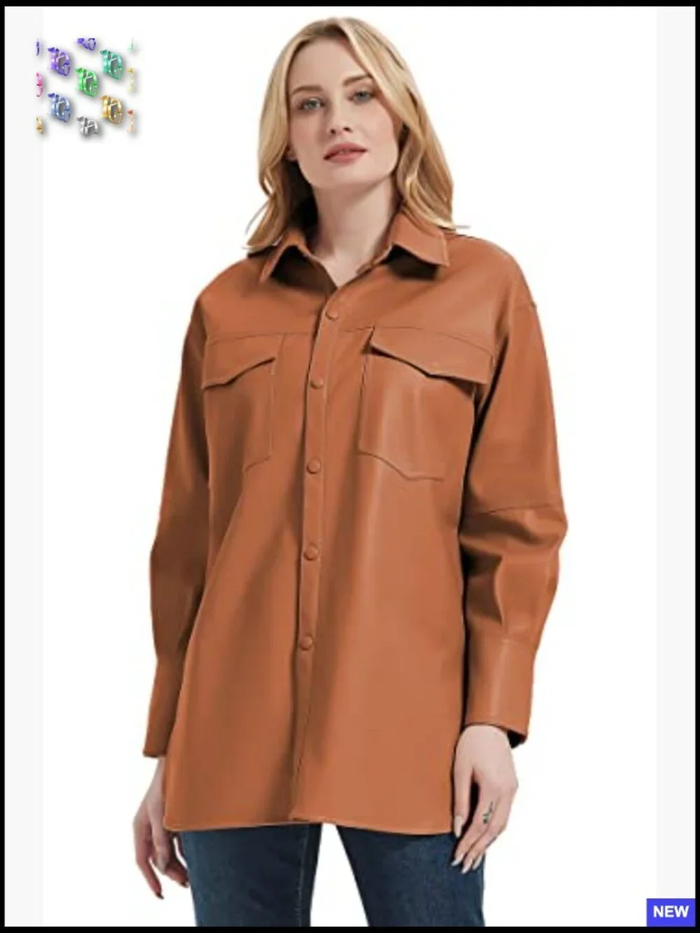 Faux Leather Shacket Jacket Loose Fit Button Down Pleather Shirt